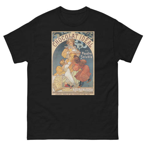 Unisex classic tee featuring Mucha's Art Nouveau Chocolat Idéal hot chocolate advertising poster