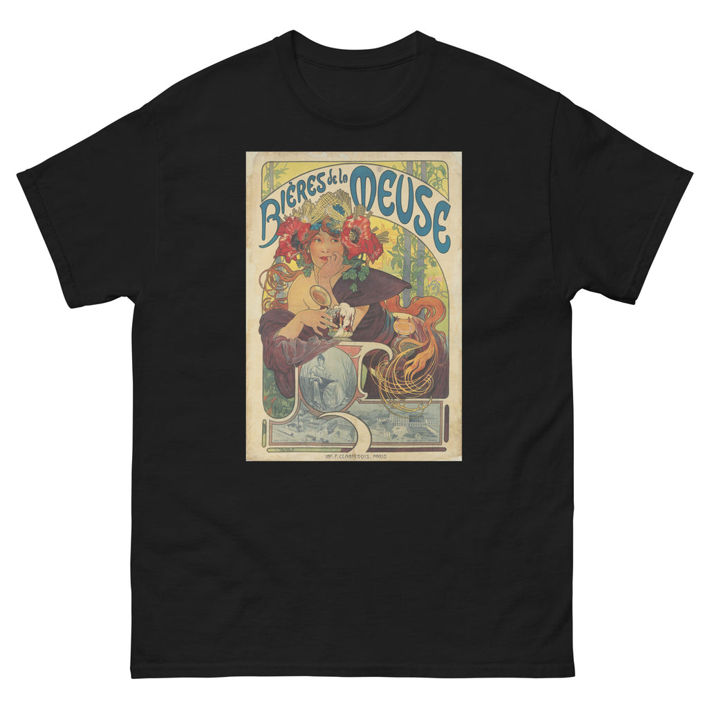 Unisex classic tee featuring Mucha's Art Nouveau Bières de la Meuse beer advertising poster