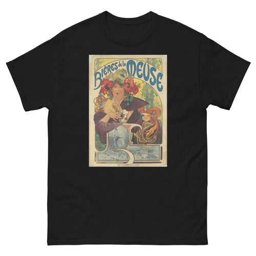 Unisex classic tee featuring Mucha's Art Nouveau Bières de la Meuse beer advertising poster
