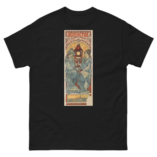 Unisex classic tee featuring Mucha's Art Nouveau Bénédictine liqueur advertising poster