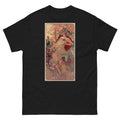 Unisex classic tee featuring Mucha's Art Nouveau Autumn decorative panel with female figure