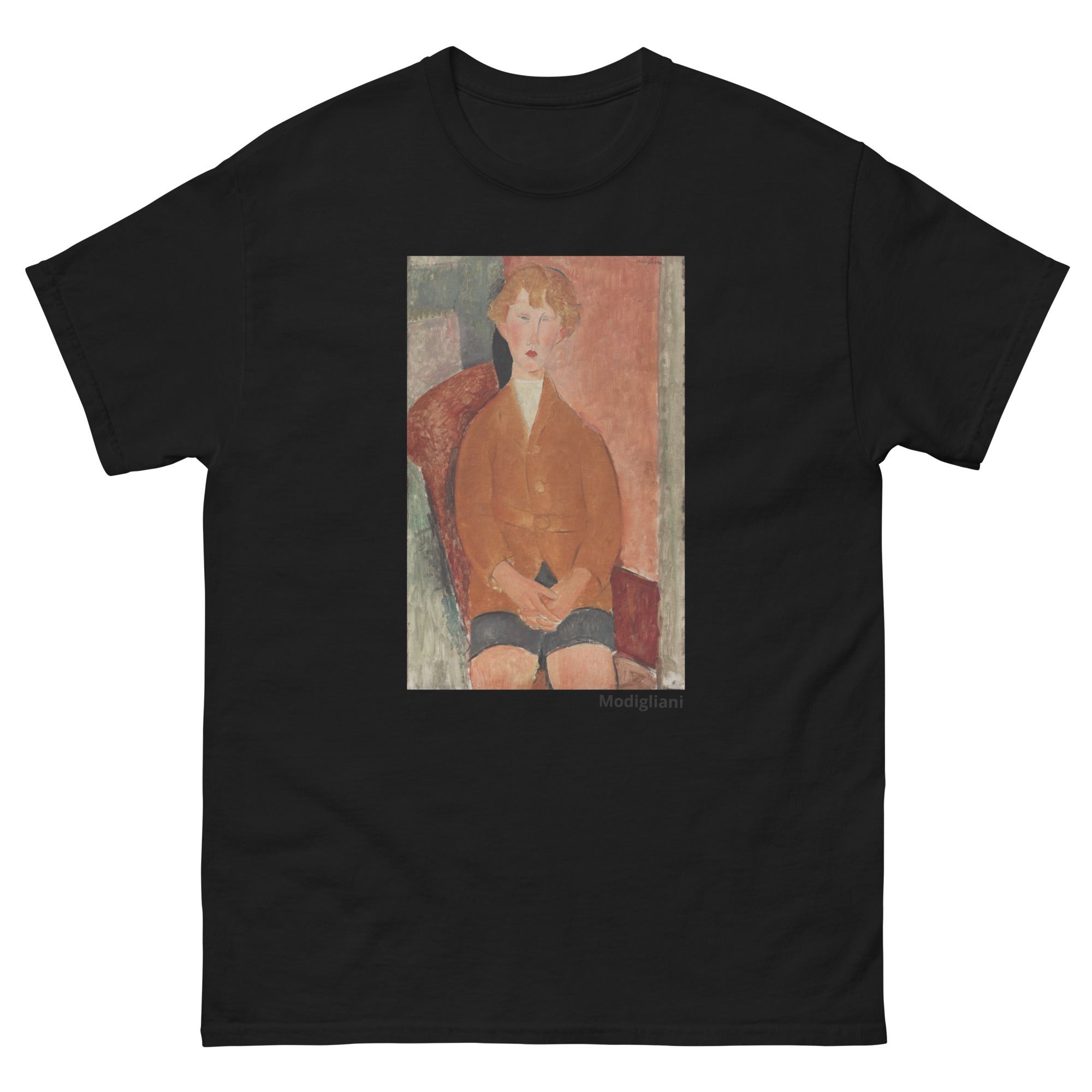 Unisex classic tee featuring Modigliani's expressionist portrait of a young boy in short pants