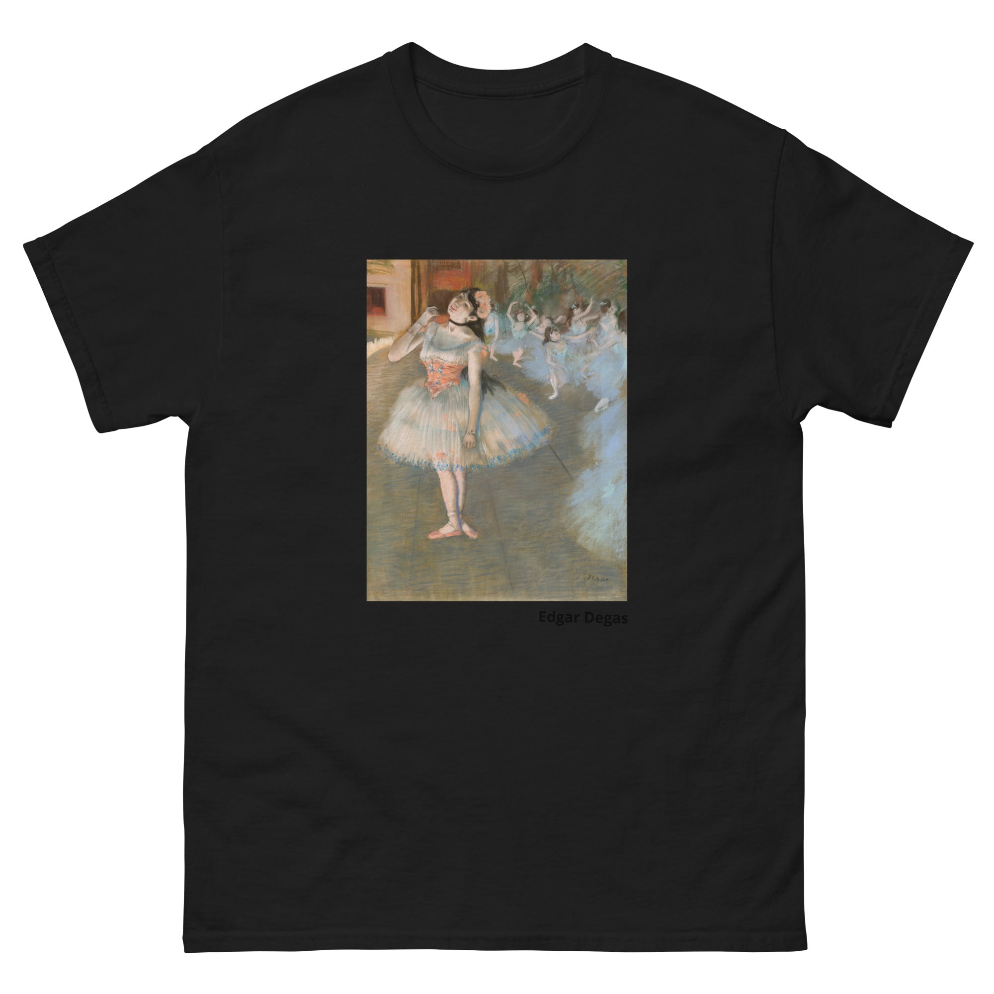 Unisex classic tee featuring Degas's impressionist painting of a ballerina performing on stage