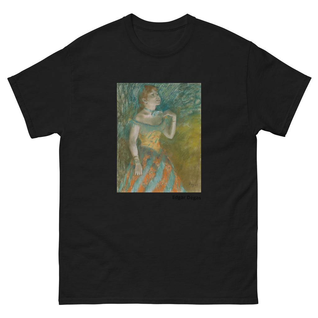 Unisex classic tee featuring Degas's impressionist painting of a cabaret singer in green dress