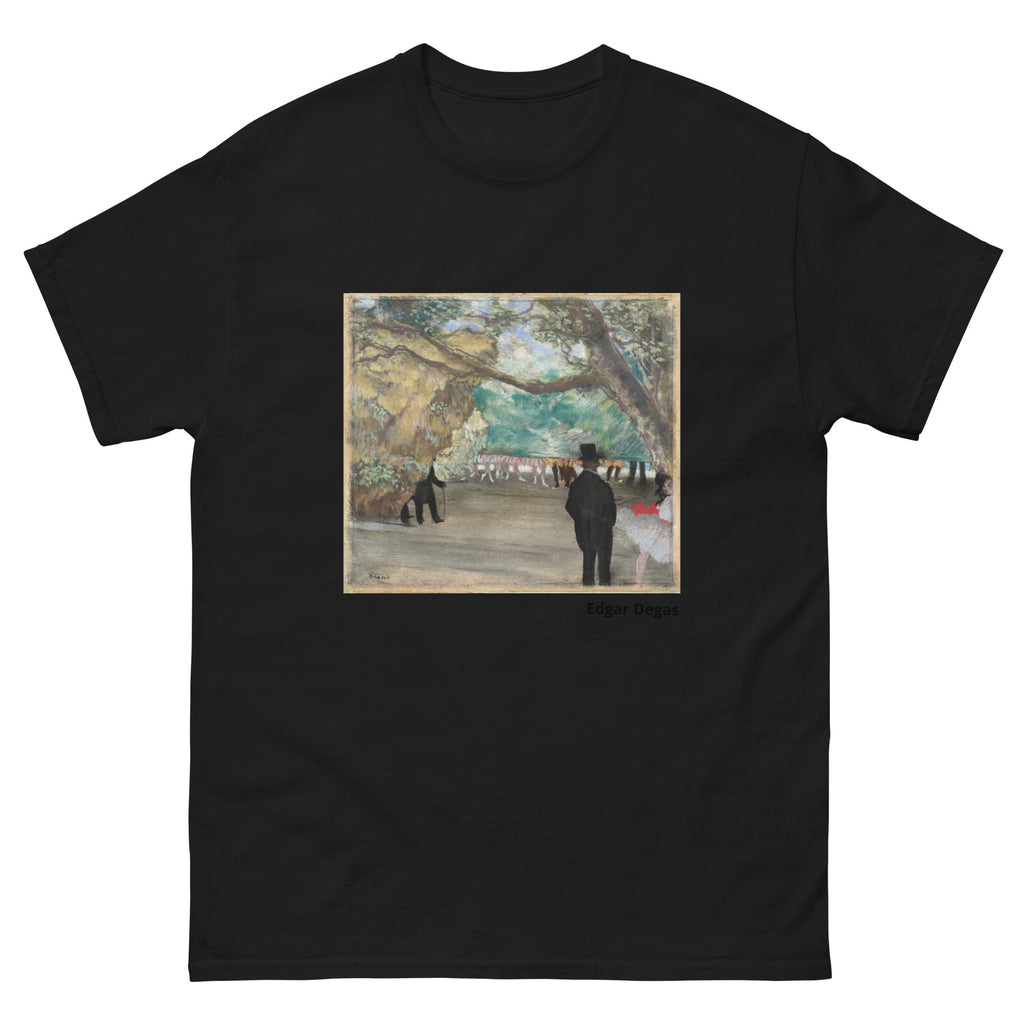 Unisex classic tee featuring Degas's impressionist painting of ballet dancers waiting behind a curtain