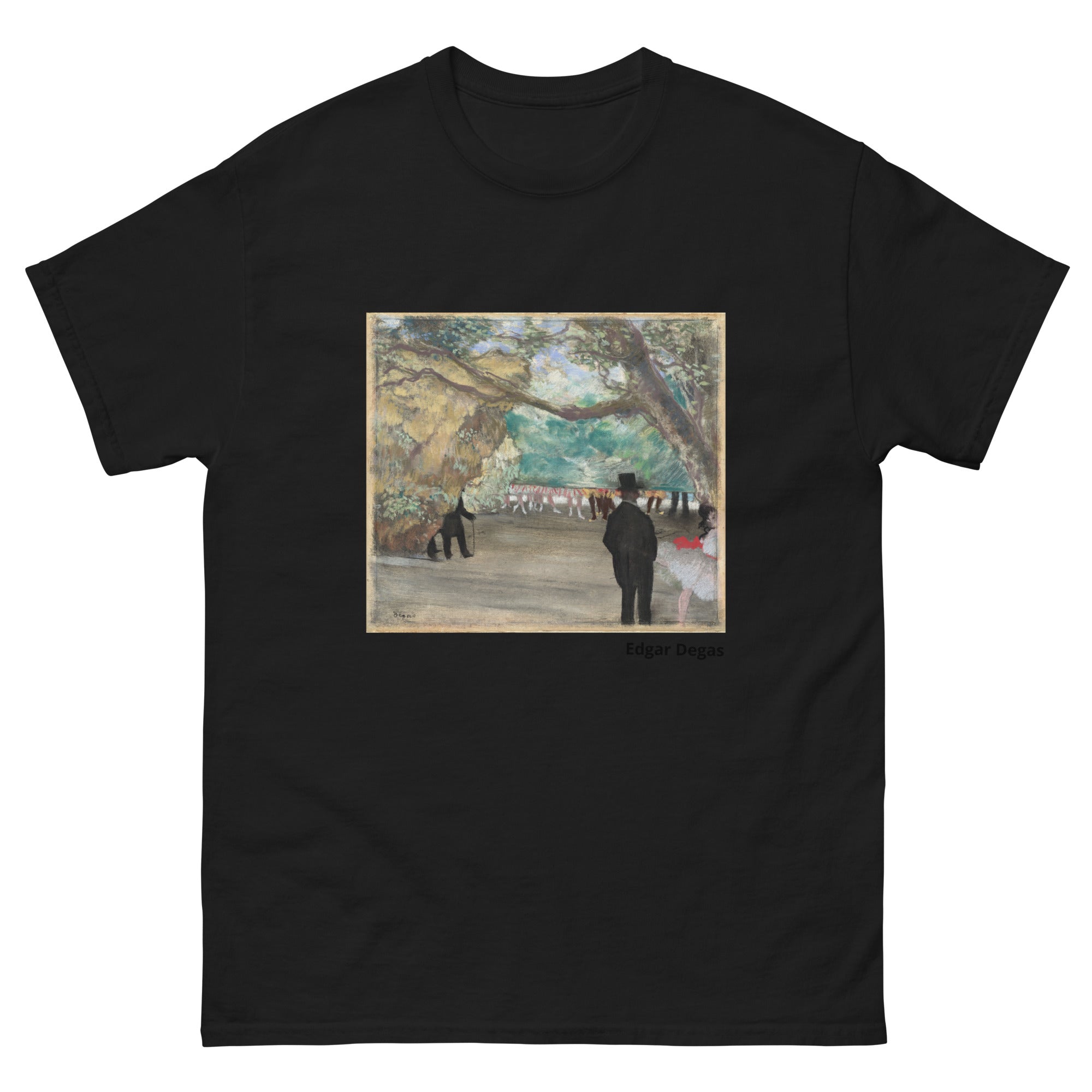 Unisex classic tee featuring Degas's impressionist painting of ballet dancers waiting behind a curtain