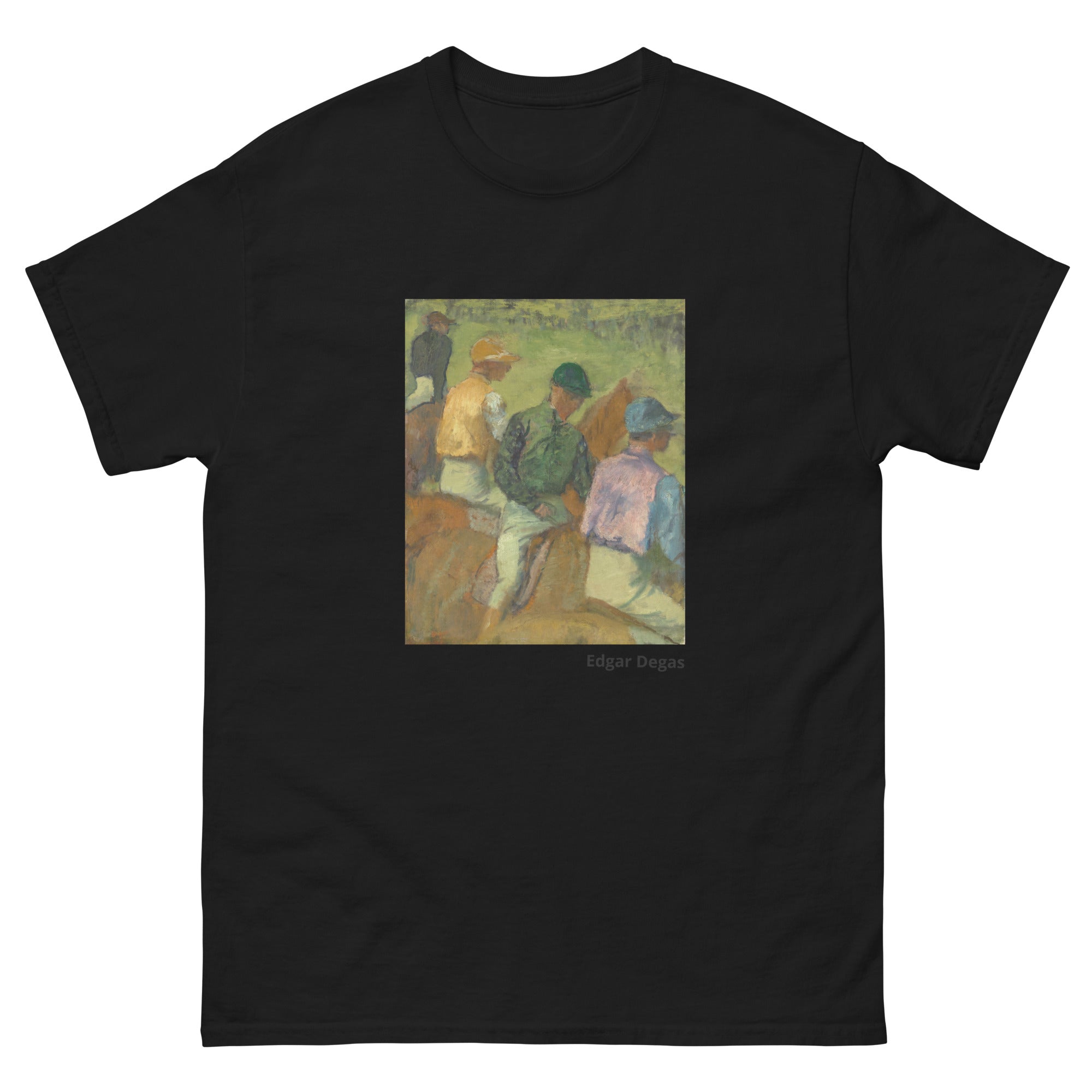 Unisex classic tee featuring Degas's impressionist painting of four jockeys on horseback