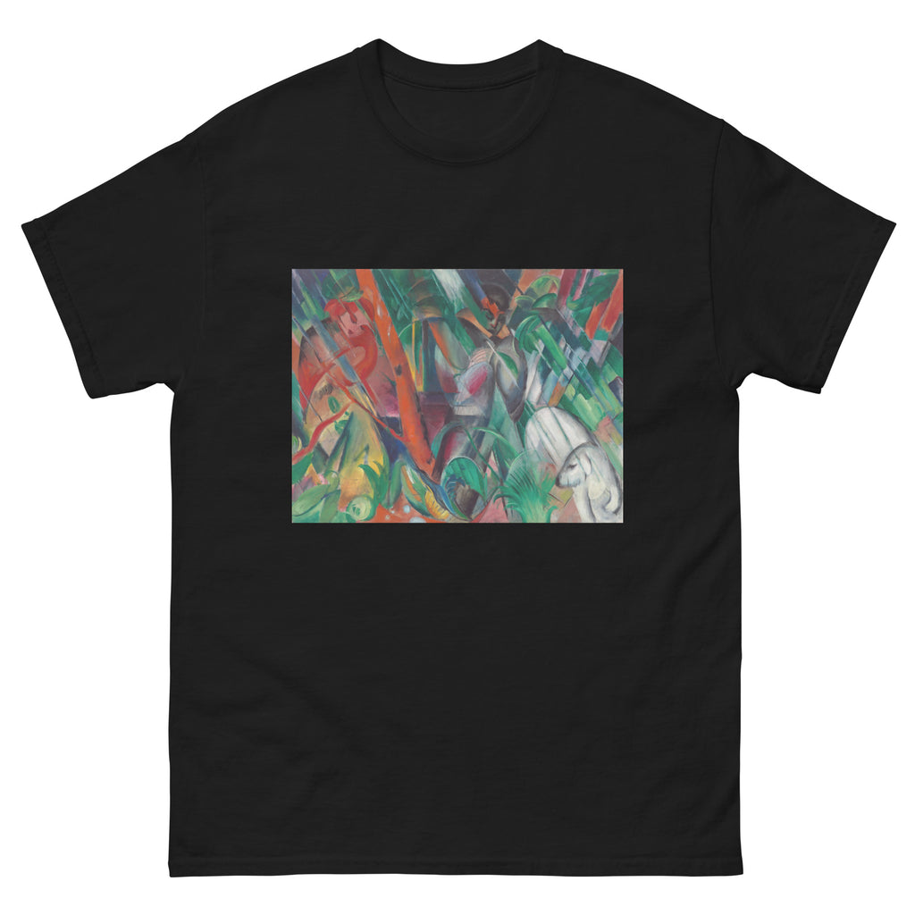 Unisex classic tee featuring Franz Marc's expressionist painting of animals sheltering in the rain