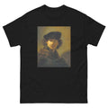 Unisex classic tee featuring Rembrandt's self-portrait wearing a beret with chiaroscuro lighting