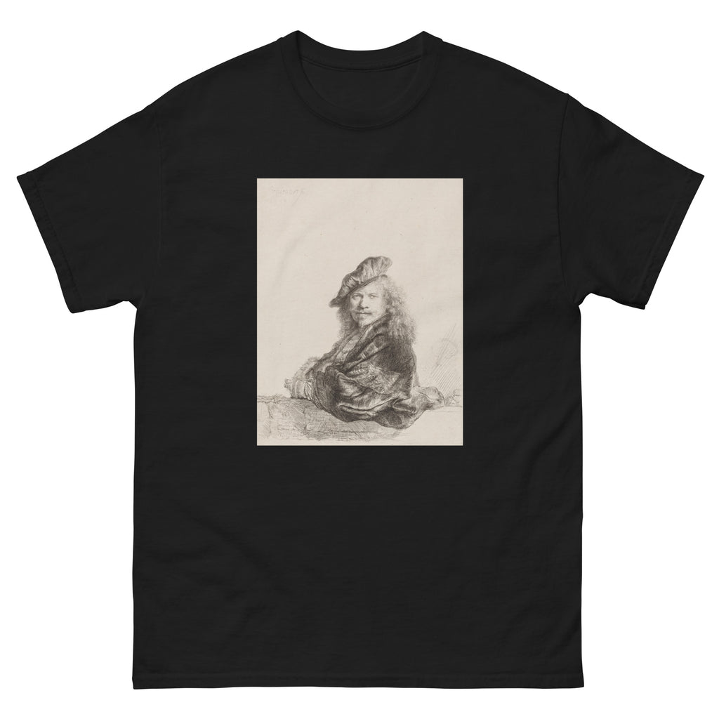 Unisex classic tee featuring Rembrandt's self-portrait sketch rendered in expressive drawing style