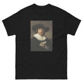 Unisex classic tee featuring Rembrandt's portrait of a man holding a sheet of music
