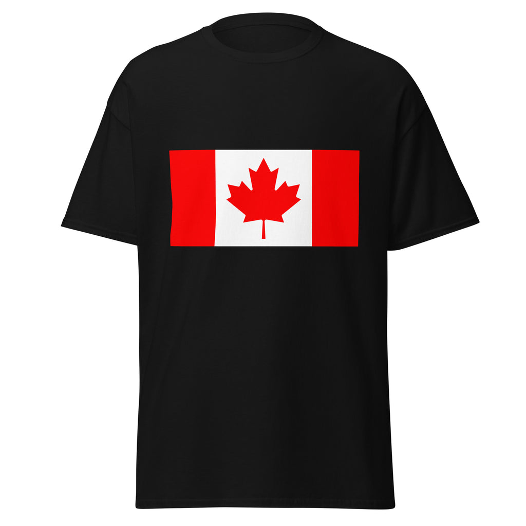 Unisex white t-shirt featuring Canadian flag design printed across the front chest