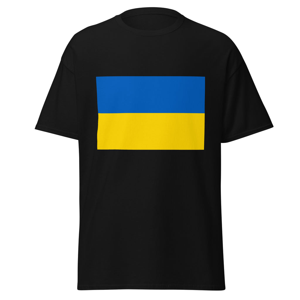 Unisex heather gray t-shirt featuring Ukrainian flag design printed across the front chest