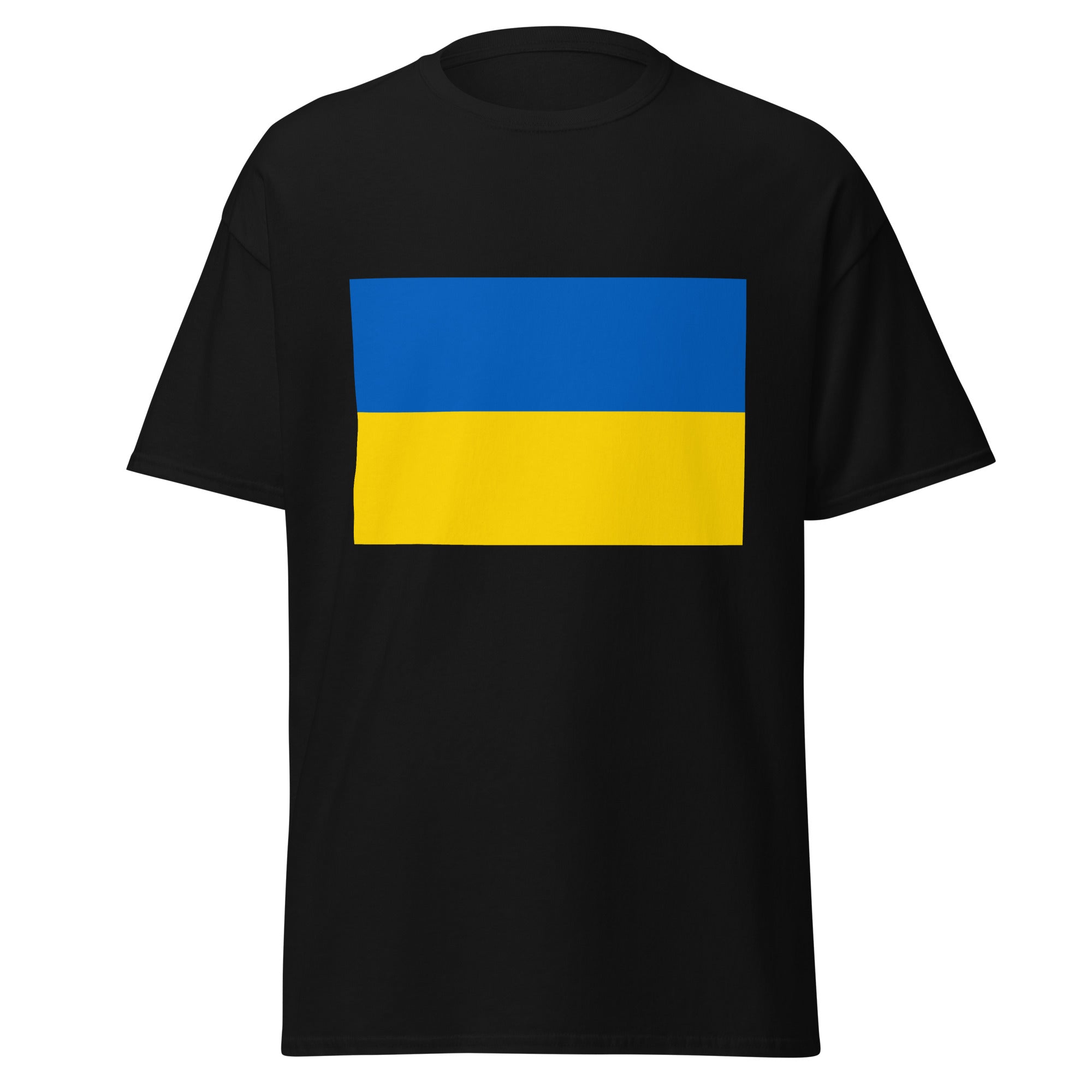 Unisex heather gray t-shirt featuring Ukrainian flag design printed across the front chest