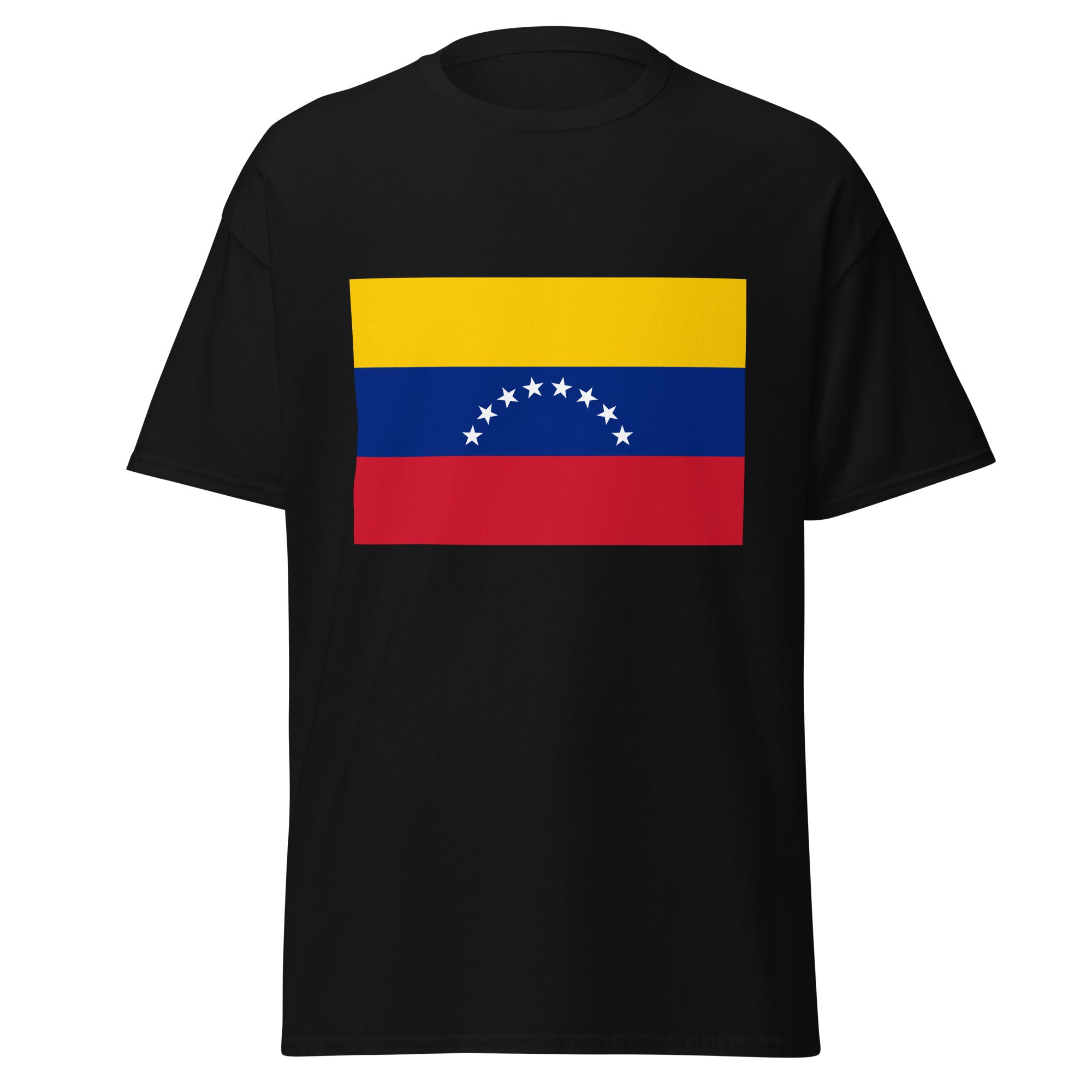 Unisex heather gray t-shirt featuring Venezuelan flag design printed across the front chest