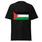 Unisex heather gray t-shirt featuring Palestinian flag design printed across the front chest