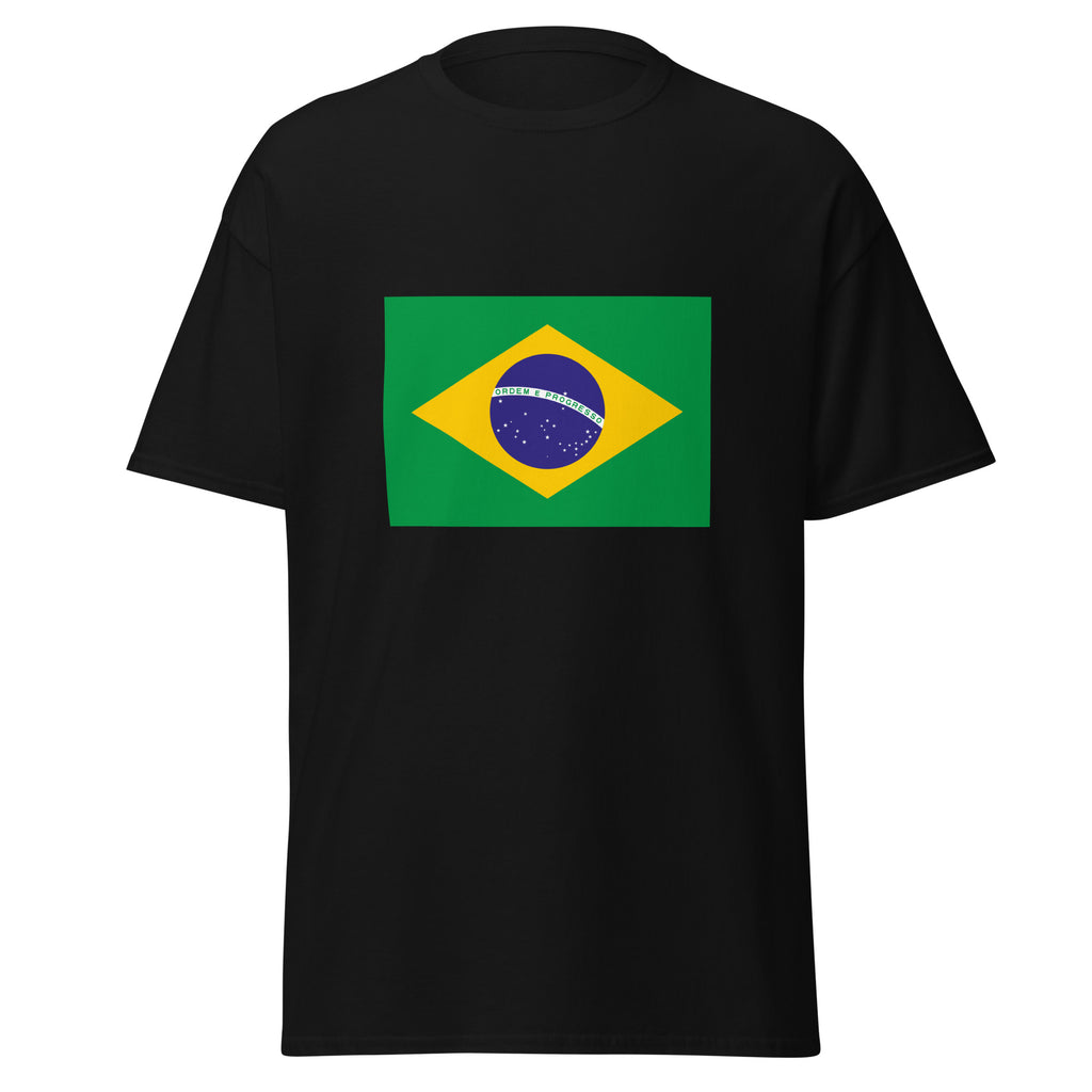 Unisex heather gray t-shirt featuring Brazilian flag design printed across the front chest