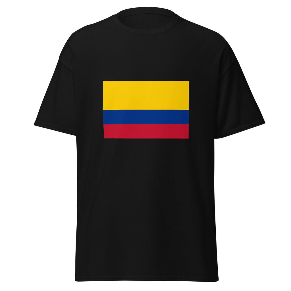 Unisex heather gray t-shirt featuring Colombian flag design printed across the front chest