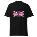 Unisex heather gray t-shirt featuring British flag design printed across the front chest