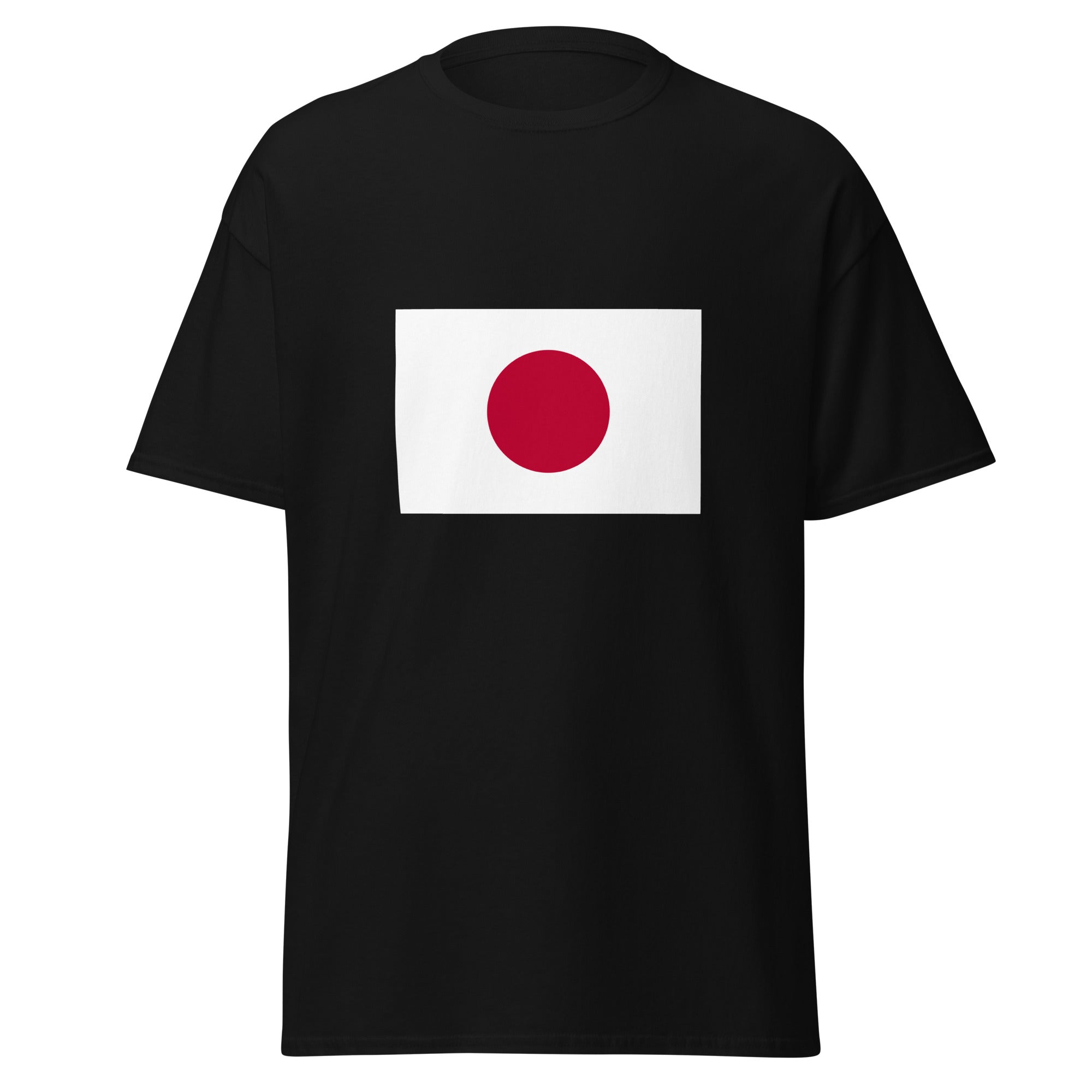 Unisex black t-shirt featuring Japanese flag design printed across the front chest