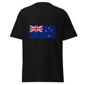 Unisex heather gray t-shirt featuring New Zealand flag design printed across the front chest