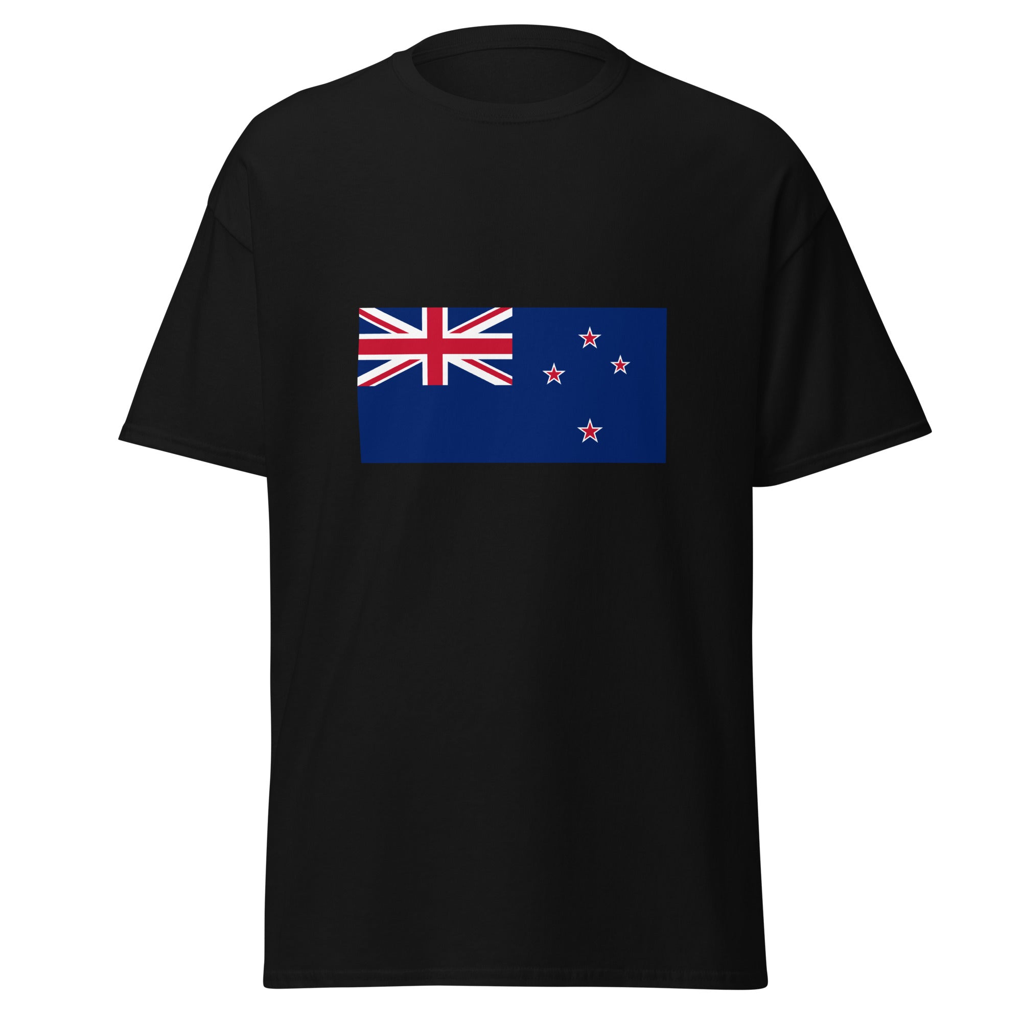 Unisex heather gray t-shirt featuring New Zealand flag design printed across the front chest