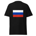 Unisex heather gray t-shirt featuring Russian flag design printed across the front chest