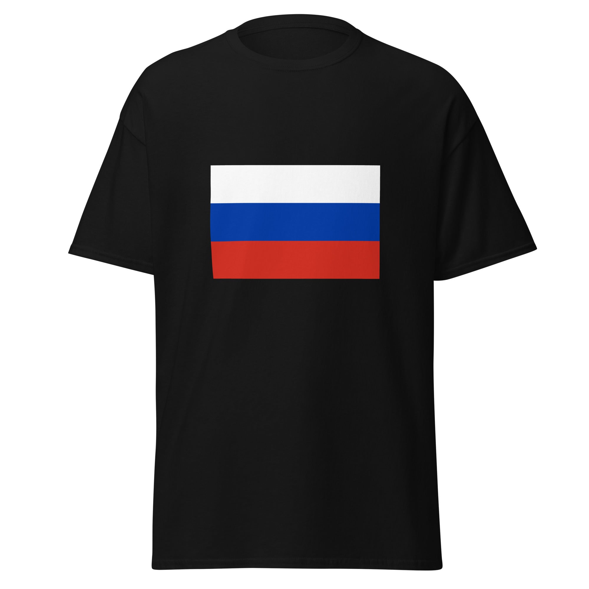 Unisex heather gray t-shirt featuring Russian flag design printed across the front chest
