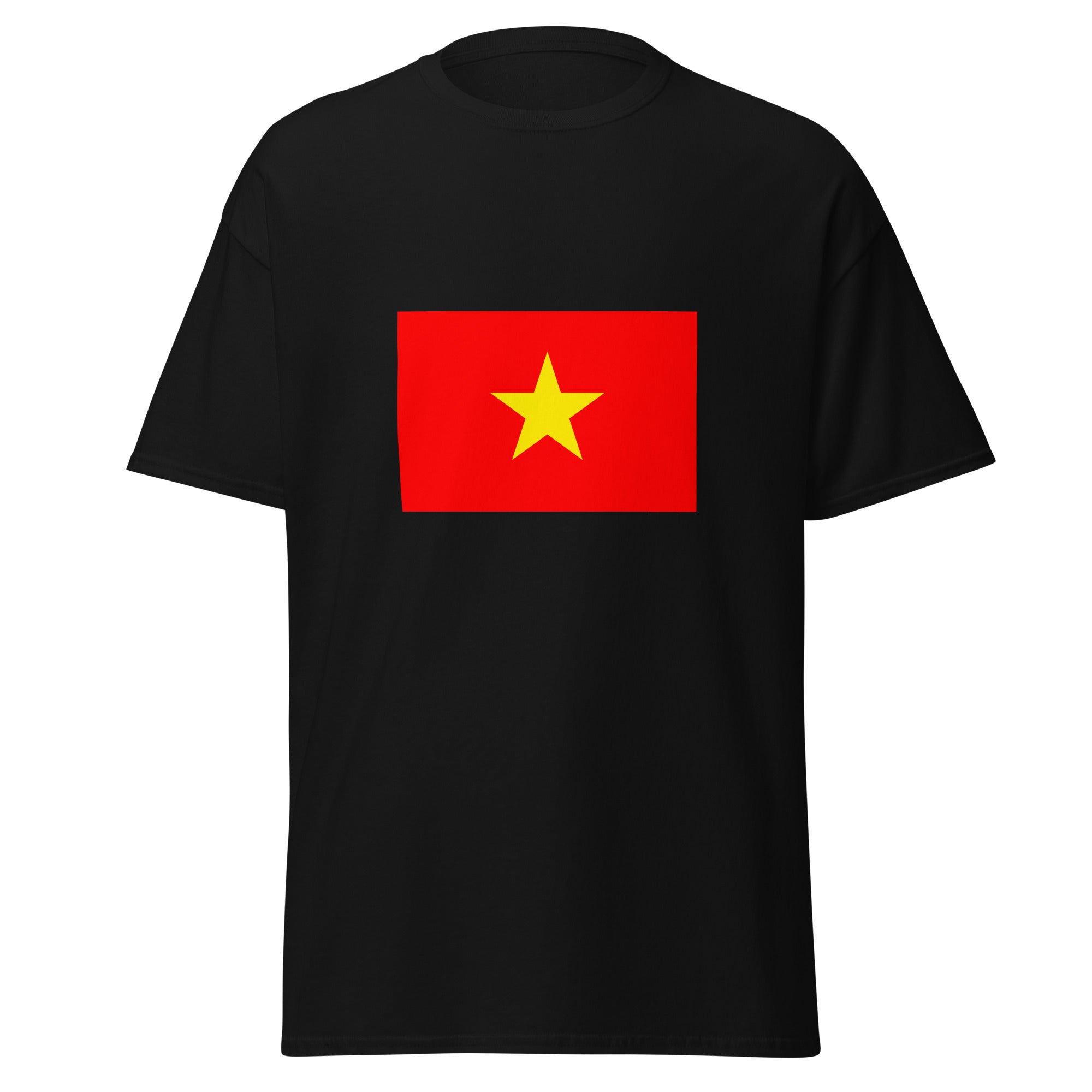 Unisex navy blue t-shirt featuring Vietnamese flag design printed across the front chest