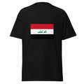 Unisex navy blue t-shirt featuring Iraqi flag design printed across the front chest