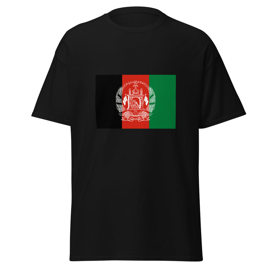 Unisex heather gray t-shirt featuring Afghan flag design printed across the front chest
