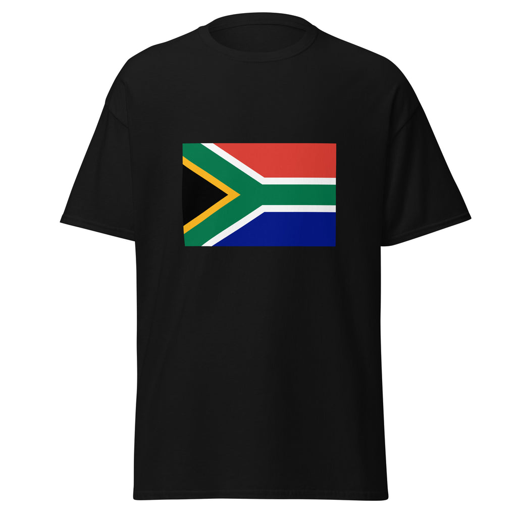 Unisex heather gray t-shirt featuring South African flag design printed across the front chest