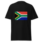 Unisex heather gray t-shirt featuring South African flag design printed across the front chest