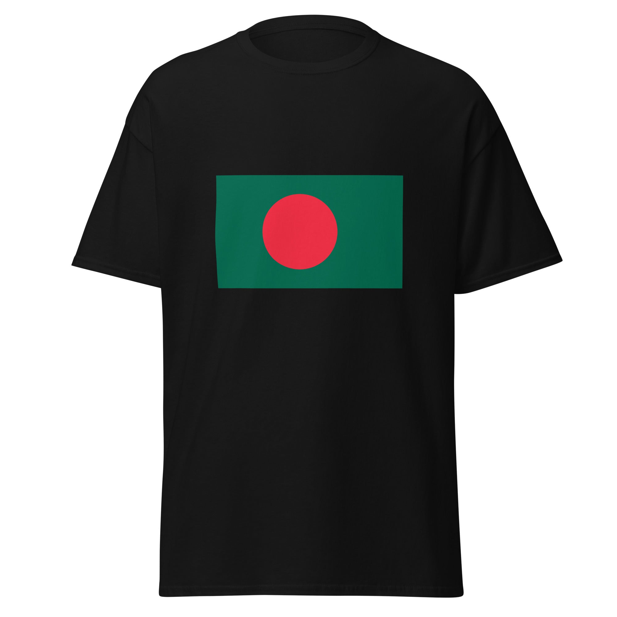 Unisex heather gray t-shirt featuring Bangladeshi flag design printed across the front chest