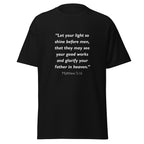 Unisex maroon t-shirt with Matthew 5:16 Bible verse printed in white text on front