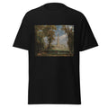Unisex t-shirt featuring John Constable 'Salisbury Cathedral from the Bishop’s Grounds' artwork, shown in Black, front view, sizes S–5XL