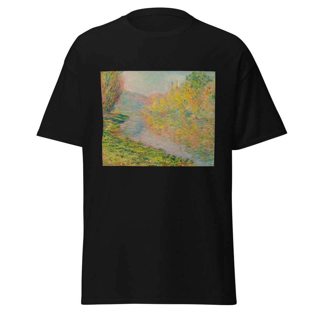 Unisex t-shirt featuring Claude Monet 'Automne À Jeufoss' artwork, shown in Black, front view, sizes S–5XL