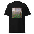 Unisex t-shirt featuring Claude Monet 'Bennecourt' artwork, shown in Black, front view, sizes S–5XL