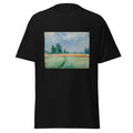 Unisex t-shirt featuring Claude Monet 'Champ De Blé' artwork, shown in Black, front view, sizes S–5XL