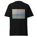 Unisex t-shirt featuring Claude Monet 'Coucher De Soleil À Pourville' artwork, shown in Black, front view, sizes S–5XL