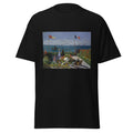 Unisex t-shirt featuring Claude Monet 'Garden at Sainte-Adresse' artwork, shown in Black, front view, sizes S–5XL