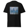Unisex t-shirt featuring Claude Monet 'Houses of Parliament' artwork, shown in Black, front view, sizes S–5XL