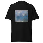 Unisex t-shirt featuring Claude Monet 'Houses of Parliament' artwork, shown in Black, front view, sizes S–5XL