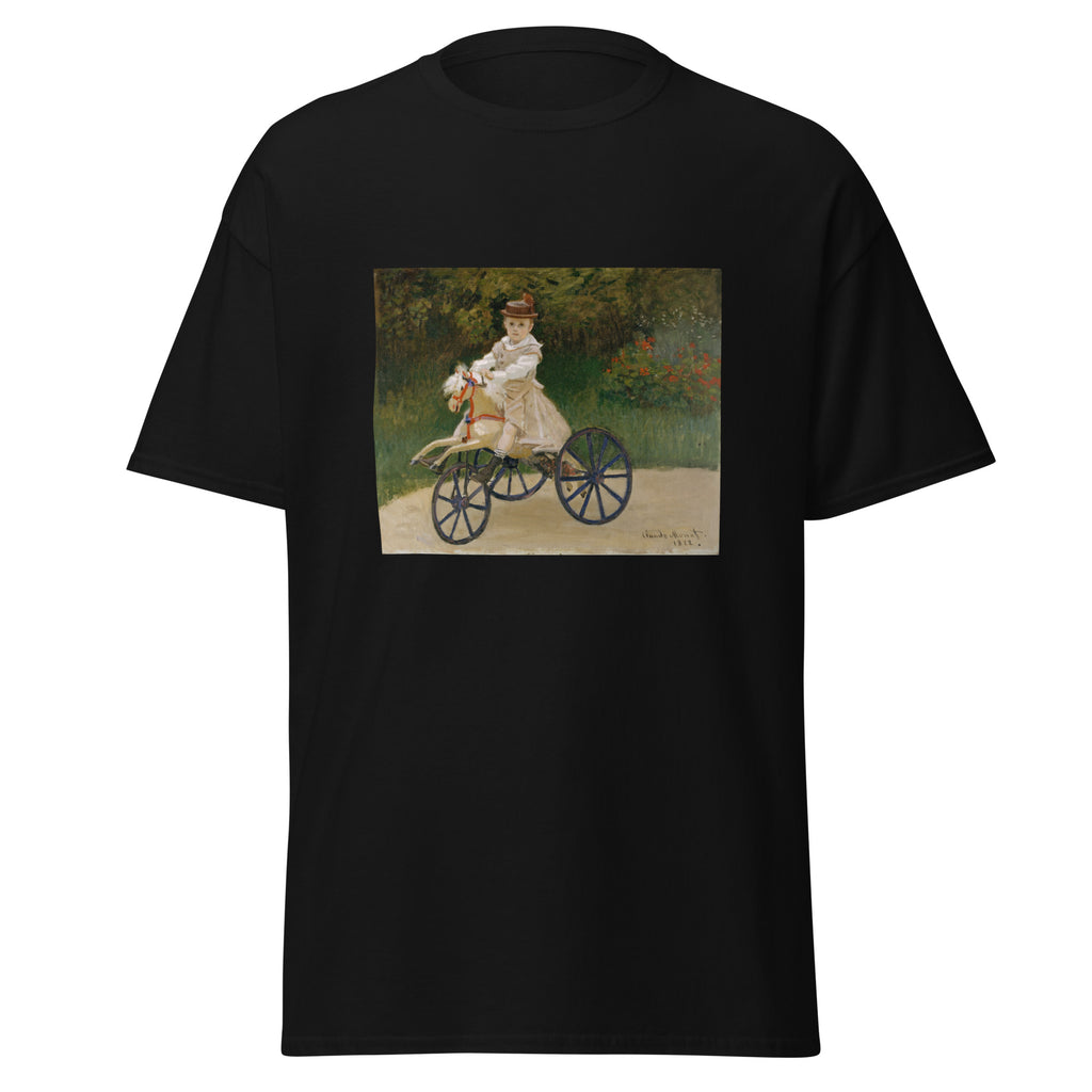 Unisex t-shirt featuring Claude Monet 'Jean Monet' artwork, shown in Black, front view, sizes S–5XL