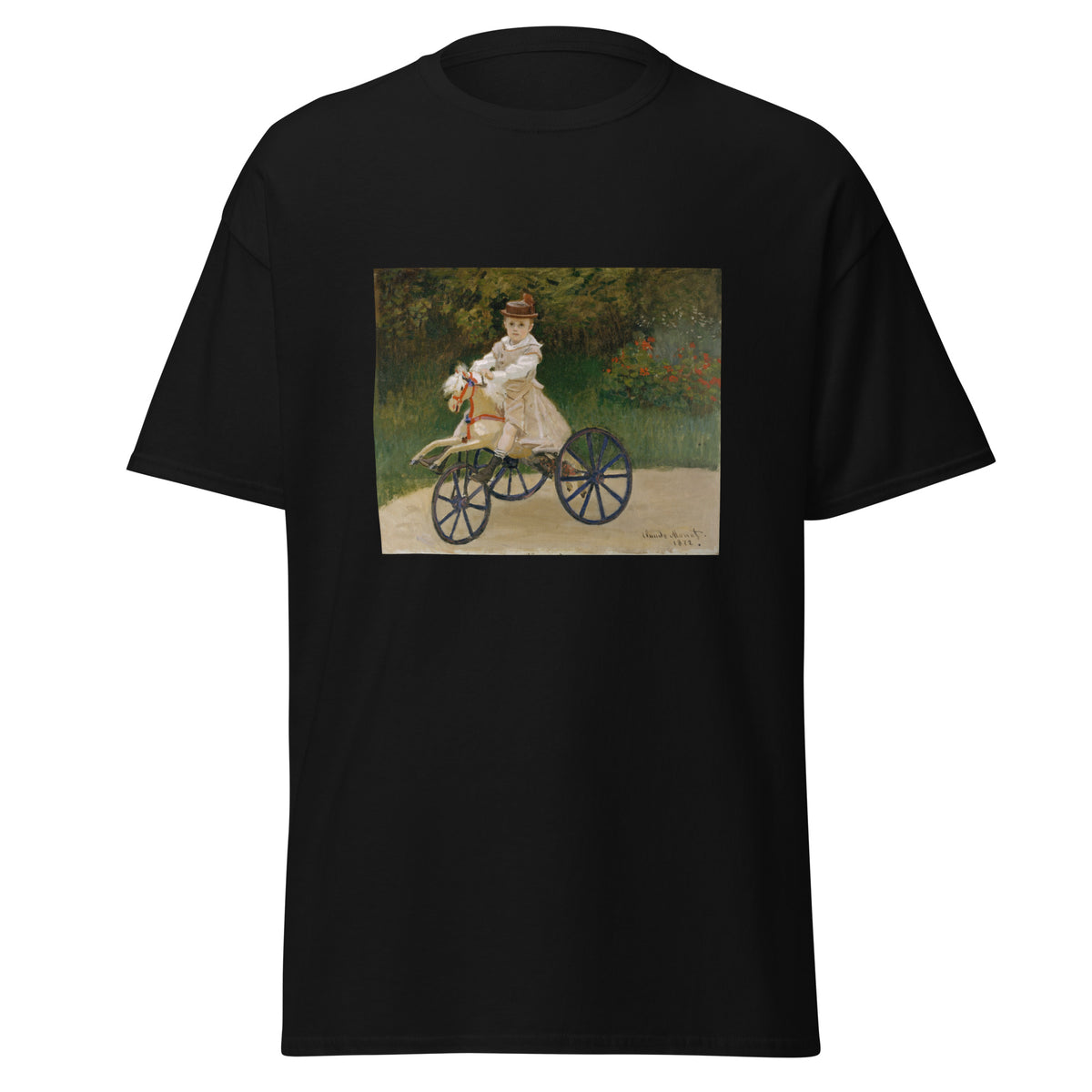 Unisex t-shirt featuring Claude Monet 'Jean Monet' artwork, shown in Black, front view, sizes S–5XL