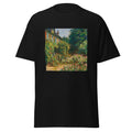 Unisex t-shirt featuring Claude Monet 'La maison de l’artiste' artwork, shown in Black, front view, sizes S–5XL