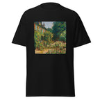 Unisex t-shirt featuring Claude Monet 'La maison de l’artiste' artwork, shown in Black, front view, sizes S–5XL