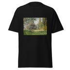 Unisex t-shirt featuring Claude Monet 'Parc Monceau' artwork, shown in Black, front view, sizes S–5XL