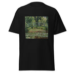 Unisex t-shirt featuring Claude Monet 'Poirier En Fleurs' artwork, shown in Black, front view, sizes S–5XL