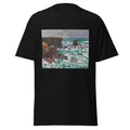 Unisex t-shirt featuring Claude Monet 'Port-Coton, Le Lion' artwork, shown in Black, front view, sizes S–5XL